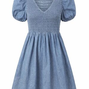 GAP Denim Smocked Puff Sleeve Short Dress Blue Small